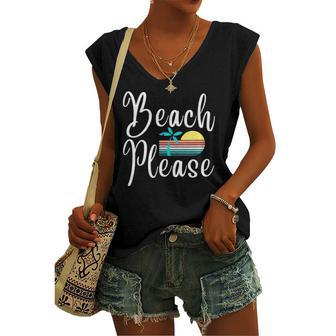 Beach Please Palm Tree Vacation Women's V-neck Tank Top | Mazezy