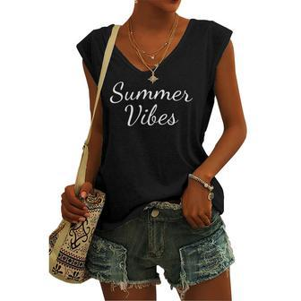 Casual Beach Summer Vibes Lettering Colorful Short Sleeve Women's V-neck Tank Top | Mazezy
