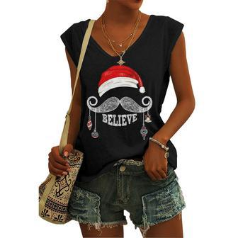 Believe Christmas Santa Mustache With Ornaments - Believe Women's V-neck Casual Sleeveless Tank Top