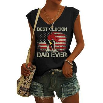 Mens Best Cluckin Dad Ever American Flag Chicken Dad 4Th Of July Women's Vneck Tank Top - Seseable