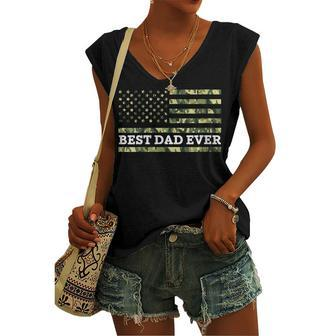 Womens Best Dad Ever American Flag Military 4Th Of July Women's Vneck Tank Top - Seseable