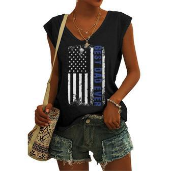 Womens Best Dad Ever Military Pride - 4Th Of July Usa Flag Women's Vneck Tank Top - Seseable