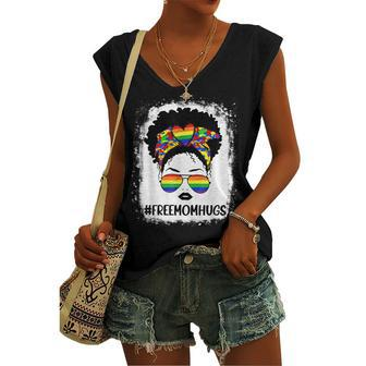 Black Free Mom Hugs Messy Bun Lgbt Pride Rainbow Women's V-neck Tank Top | Mazezy