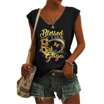 Blessed To Be Called Gaga Sunflower Lovers Grandma Women's V-neck Tank Top | Mazezy