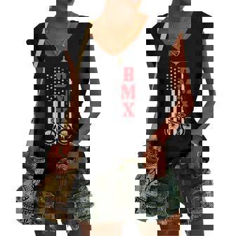 Bmx American Flag Patriotic Bike Boys Women's V-neck Tank Top | Mazezy