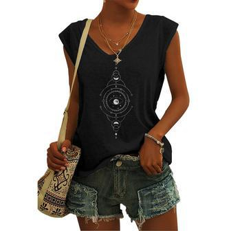 Boho Alchemy Sun Moon Astrology Women's V-neck Tank Top | Mazezy