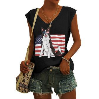 Border Collie Dad Mom American Flag 4Th Of July Usa Women's Vneck Tank Top - Seseable