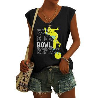 Bowling Eat Sleep Bowl Repeat Women's V-neck Tank Top | Mazezy