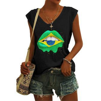 Brazilian Flag Lips Girls Brazil Women's V-neck Tank Top | Mazezy