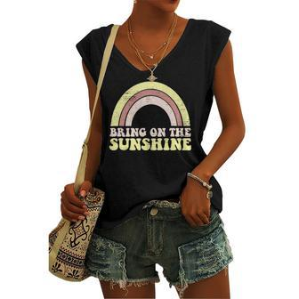Bring On The Sunshine Distressed Graphic Tee Rainbow Women's V-neck Tank Top | Mazezy