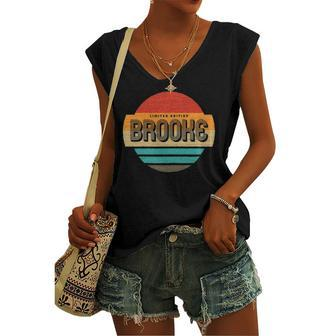 Brooke Name Retro Vintage Sunset Limited Edition Women's V-neck Tank Top | Mazezy