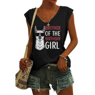 Brother Of The Birthday Girl Matching Birthday Outfit Llama Women's V-neck Tank Top | Mazezy