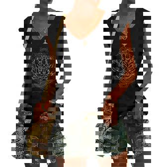 Buddhist Fractal Geometry Spiritual Yoga Asian Mandala Lotus Women's V-neck Tank Top | Mazezy