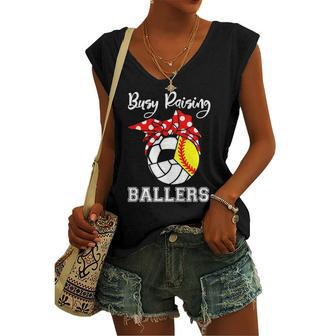Busy Raising Ballers Softball Volleyball Soccer Mom Women's V-neck Tank Top | Mazezy