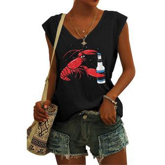 Cajun Crawfish Boil Lobster Drinking Beer Women's V-neck Tank Top | Mazezy