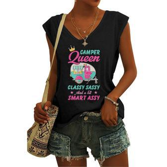 Camper Queen Classy Sassy Smart Assy Camping Rv Women's V-neck Tank Top | Mazezy