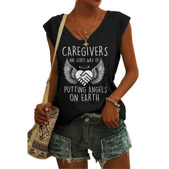 Caregivers Are Gods Way Of Putting Angels Caregiving Women's V-neck Tank Top | Mazezy