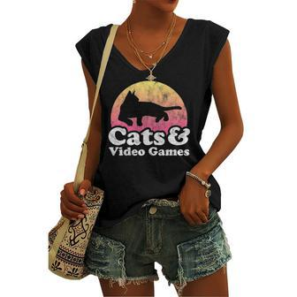 Cats And Video Games Or Cat And Video Game Women's V-neck Tank Top | Mazezy