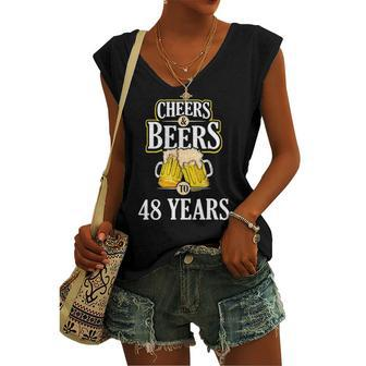 Cheers And Beers To 48 Years Birthday Party Women's V-neck Tank Top | Mazezy