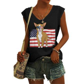Chihuahua Dad & Mom American Flag 4Th Of July Usa Dog Women's Vneck Tank Top - Seseable