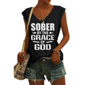 Christian Jesus Religious Saying Sober By The Grace Of God Women's V-neck Tank Top | Mazezy