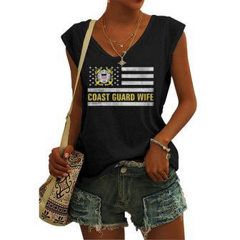 Coast Guard Wife With American Flag For Veteran Day Women's V-neck Tank Top | Mazezy