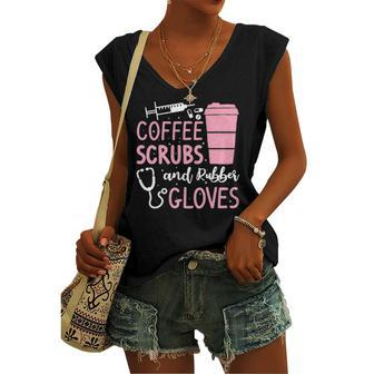 Coffee Scrubs And Rubber Gloves Medical Nurse Doctor Women's V-neck Tank Top | Mazezy