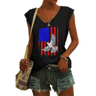 Cool Pigeon Patriotic Us Flag Pigeon Lovers Women's V-neck Tank Top | Mazezy