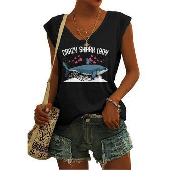 Crazy Shark Lady Animal Ocean Scuba Diving Week Women's V-neck Tank Top | Mazezy