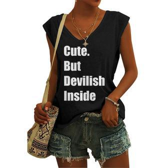 Cute But Devilish Inside Sayings Quotes Women's V-neck Tank Top | Mazezy