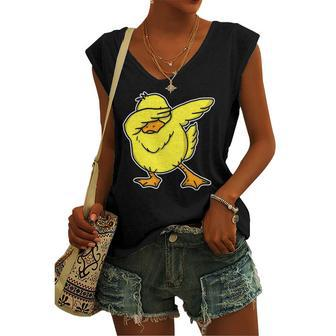 Dabbing Duck Dab Dance Cool Duckling Lover Women's V-neck Tank Top | Mazezy