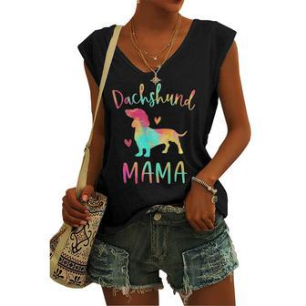 Dachshund Mama Colorful Doxie Dog Mom Women's V-neck Tank Top | Mazezy