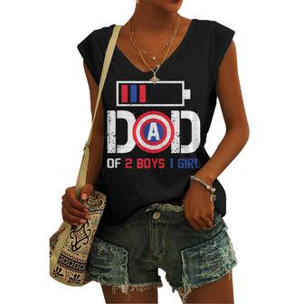 Dad Of 2 Boys 1 Girl Battery Usa Flag Father Day 4Th Of July Women's Vneck Tank Top - Seseable