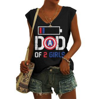 Dad Of 2 Girls Low Battery Usa Flag Fathers Day 4Th Of July Women's Vneck Tank Top - Seseable