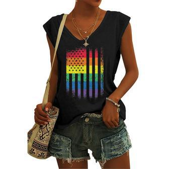Distressed Rainbow Flag Gay Pride Rainbow Equality Women's V-neck Tank Top | Mazezy