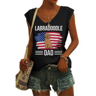 Womens Dog Owner Us Flag 4Th Of July Fathers Day Labradoodle Dad Women's Vneck Tank Top - Seseable
