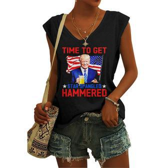 Donald Drunk Trump 4Th Of July Drinking Presidents Usa Flag Women's V-neck Tank Top | Mazezy