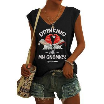 Drinking With My Gnomies Gnome For Wine Lover Women's V-neck Tank Top | Mazezy