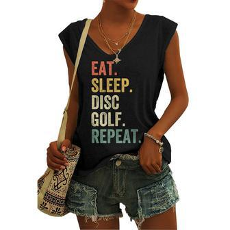 Mens Eat Sleep Disc Golf Repeat Frisbee Sport Vintage Retro Women's Vneck Tank Top - Seseable
