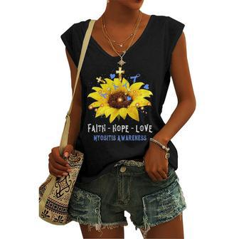 Faith Hope Love Sunflower Myositis Awareness Women's V-neck Tank Top | Mazezy