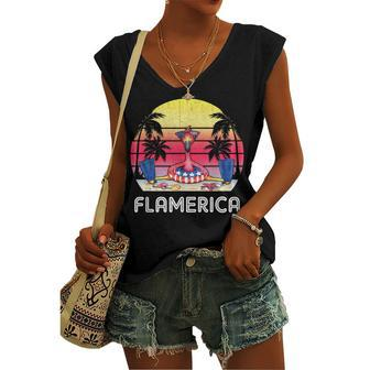 Flamingo Usa Flag Flamerica 4Th Of July Go Beach Summer Women's Vneck Tank Top - Seseable
