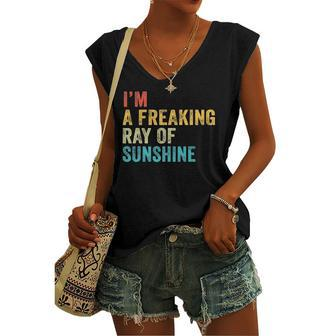 Im A Freaking Ray Of Sunshine Sarcastic Vintage Retro Women's V-neck Tank Top | Mazezy
