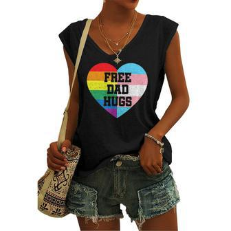 Free Dad Hugs Lgbt Pride Supporter Rainbow Heart For Father Women's V-neck Tank Top | Mazezy