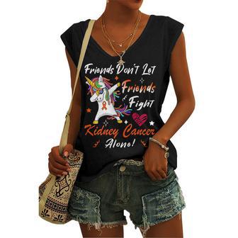 Friends Dont Let Friends Fight Kidney Cancer Alone Unicorn Orange Ribbon Kidney Cancer Kidney Cancer Awareness Women's V-neck Casual Sleeveless Tank Top | Favorety DE