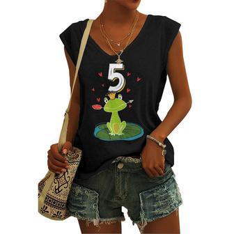 Frog Animal Lovers 5Th Birthday Girl B-Day 5 Years Old Women's V-neck Tank Top | Mazezy