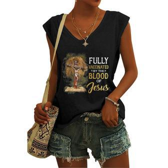 Fully Vaccinated By The Blood Of Jesus Cross Faith Christian V2 Women's V-neck Casual Sleeveless Tank Top - Monsterry UK