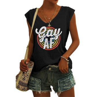 Gay Af Lgbt Pride Rainbow Flag March Rally Protest Equality Women's V-neck Tank Top | Mazezy