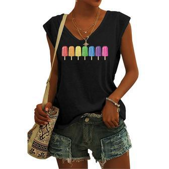 Gay Pride Parade Lgbtq Rainbow Popsicles Women's V-neck Tank Top | Mazezy