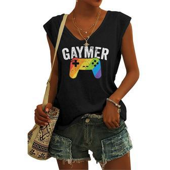 Gaymer Lgbt Gamer Pride Rainbow Parade March Nerd Geek Women's V-neck Tank Top | Mazezy