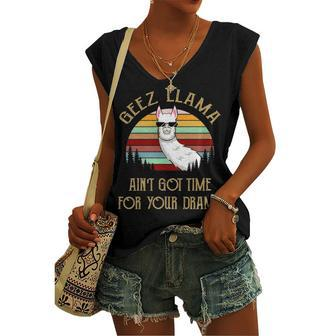 Geez Grandpa Geez Llama Ain’T Got Time For Your Drama Women's Vneck Tank Top - Seseable